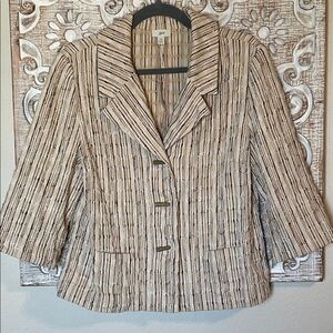 J. Jill Cream and Brown Striped Textured Blazer Jacket